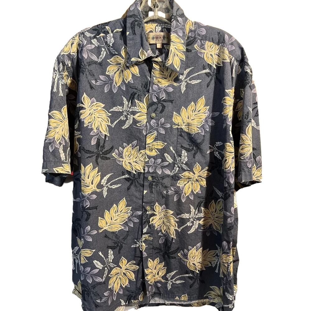 Campia Moda Men’s L Blue Floral Short Sleeve Button Down Cotton Hawaiian Shirt